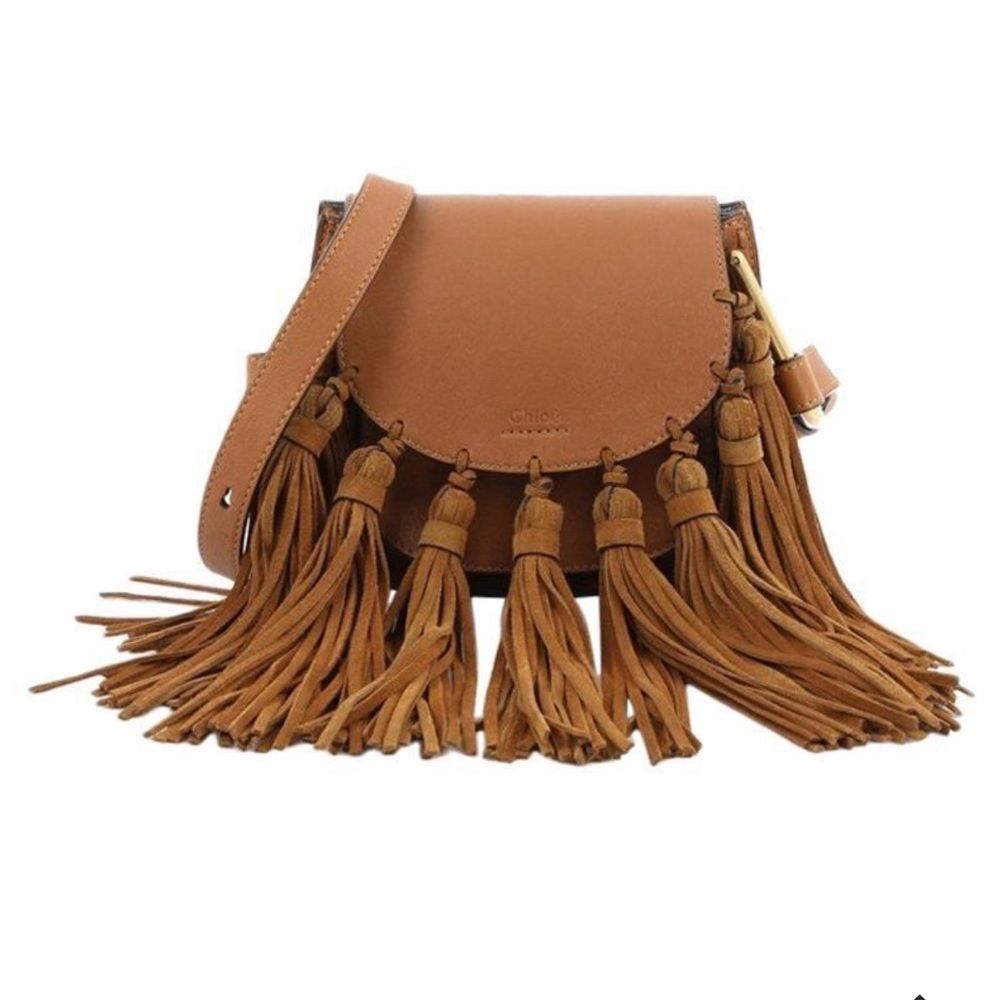 100% authentic Chloe tassle Hudson handbag mini leather camel